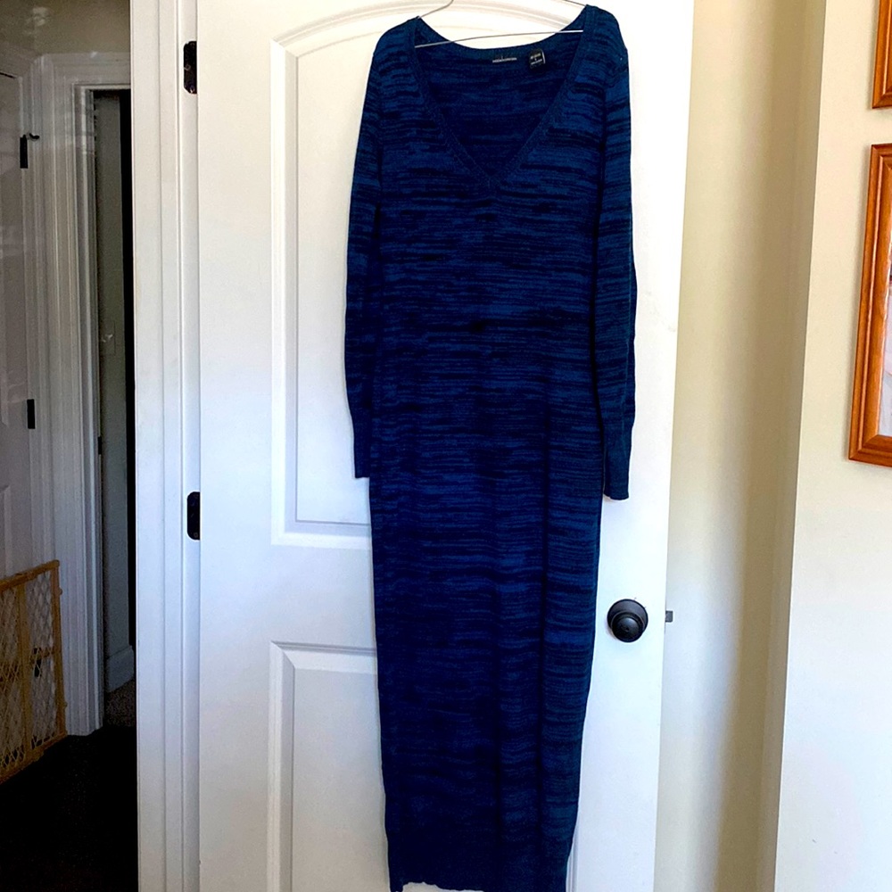 Blue striped sweater dress long